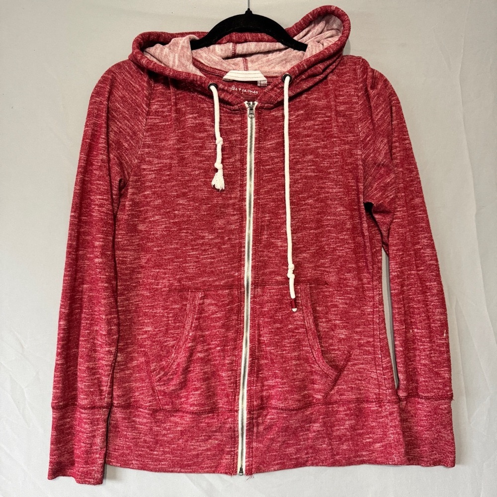 Jules + James Womens Full Zip Hoodie Size M Red Melange Y2K Style Preppy Pockets
